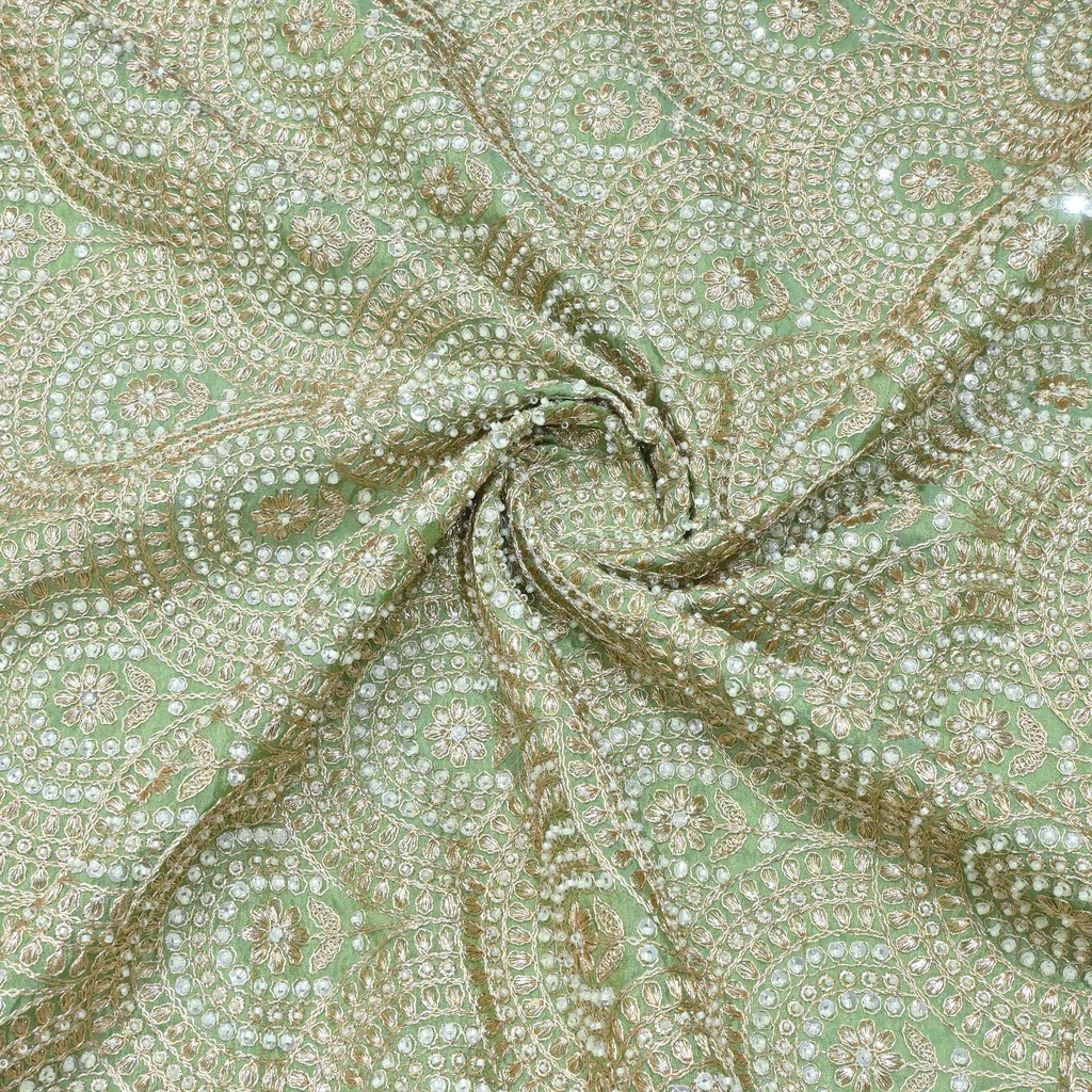 Tissue Zari Hand Embroidery Fabric