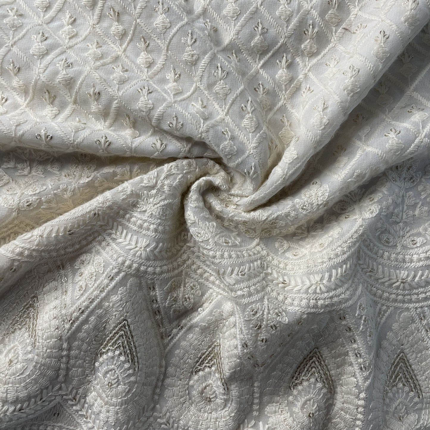 White Chikan Kari Fabric