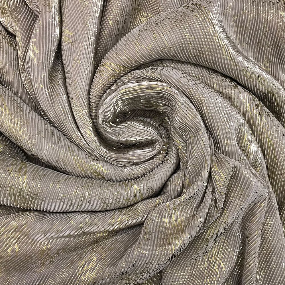 Satin Georgette Foil Pleated Fabric